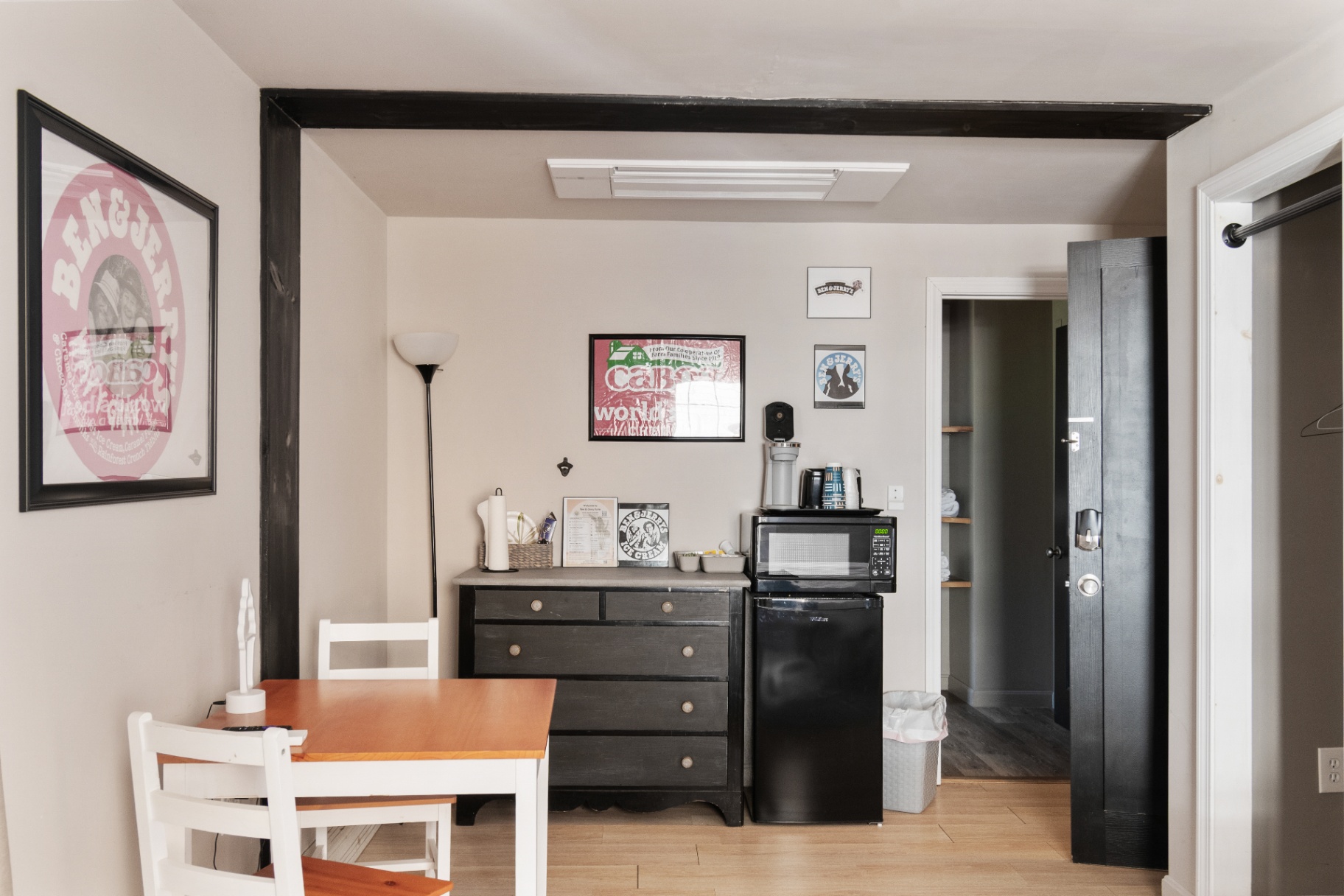 Dining nook with Ben & Jerry's and Cabot artwork